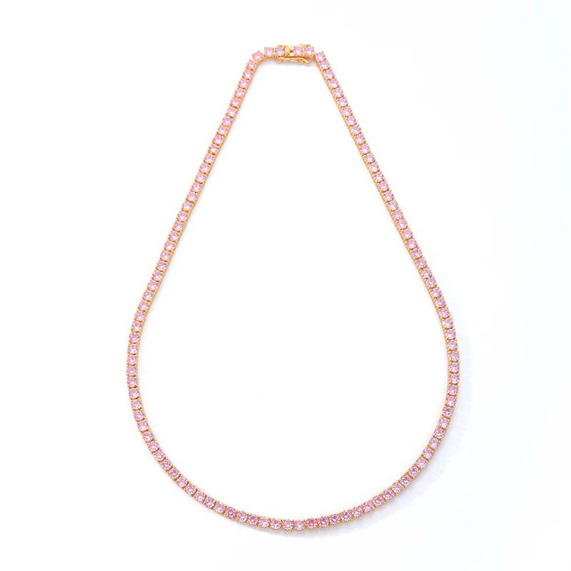 

Pink Crystal Necklace For Men Women Iced Out Cubic Zirconia Tennis Chain Necklace Hip Hop Collar Punk Jewelry Gift For Boyfriend