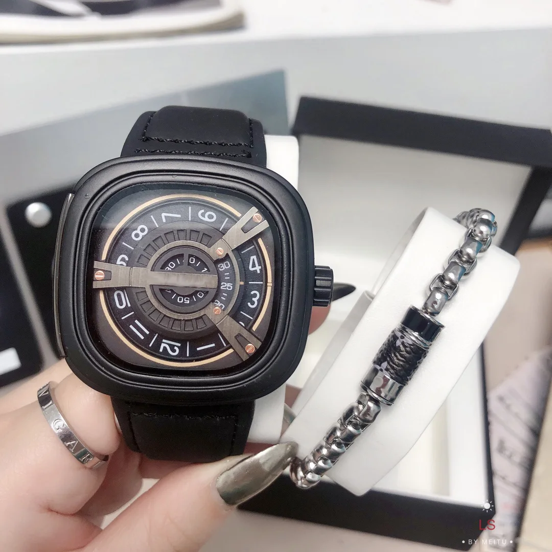 

Men's and Women's Watches 2021 New Fashion Brand Quartz Watch Leather Strap Watch Boutique Watch + Bracelet + Box Value Set