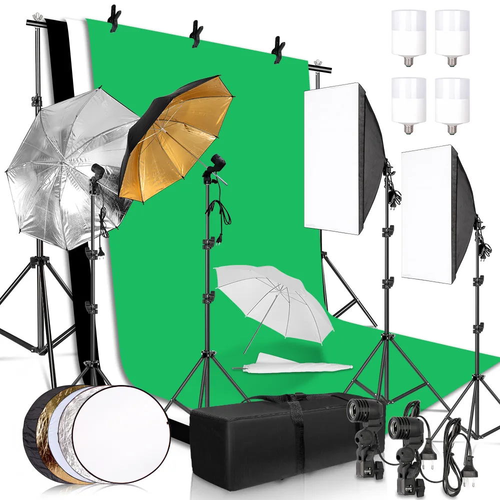 Photography Lighting Kit 2.6x3M Photo Background Muslin Backdrops & Softbox & Umbrella & Reflector& Light Stand For Photo Studio