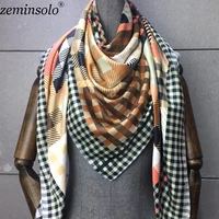 130130cm luxury brand printed twill silk scarf for women bandana headband female large square scarves silk shawls stoles