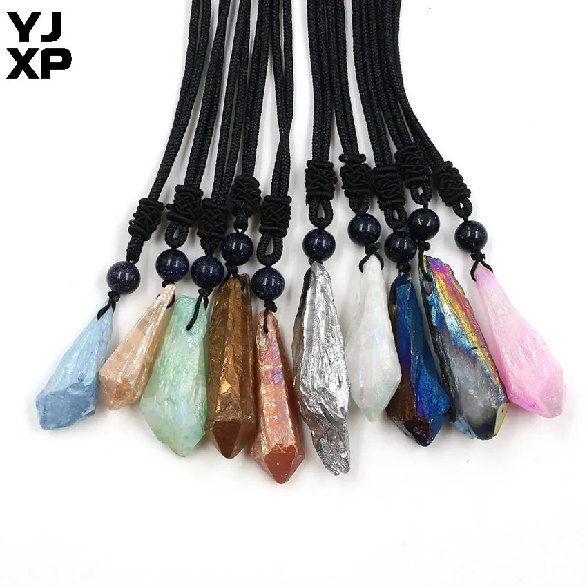YJXP натуральный камень кулон ожерелье для женщин неправильной формы кварца Кристалл Веревка Цепи Бохо ювелирных изделий
