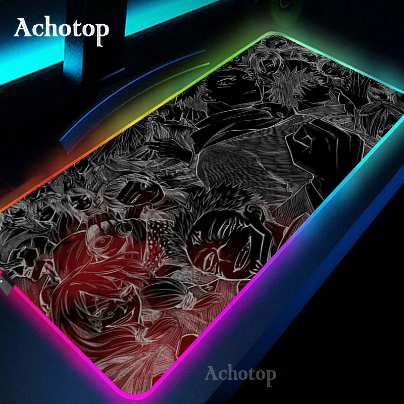 

Jujutsu Kaisen LED Light Mousepad RGB Keyboard Cover Desk-mat Colorful Surface Mouse Pad Waterproof World Computer Gamer CS Dota