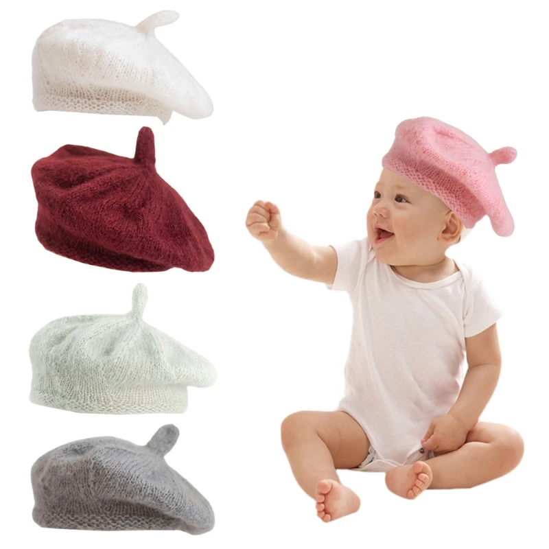 

Реквизит для фотосессии новорожденных ручной мягкий мохеровый берет шапка однотонная детская шапка