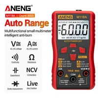 aneng m118a digital mini multimeter tester auto true rms transistor meter with ncv data hold 6000 counts flashlight