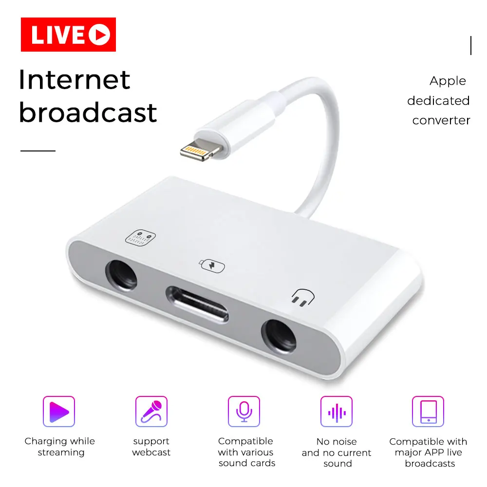 Адаптер Lightning Sound Card для iPhone сетевой адаптер вещания Аудио гарнитура микрофон
