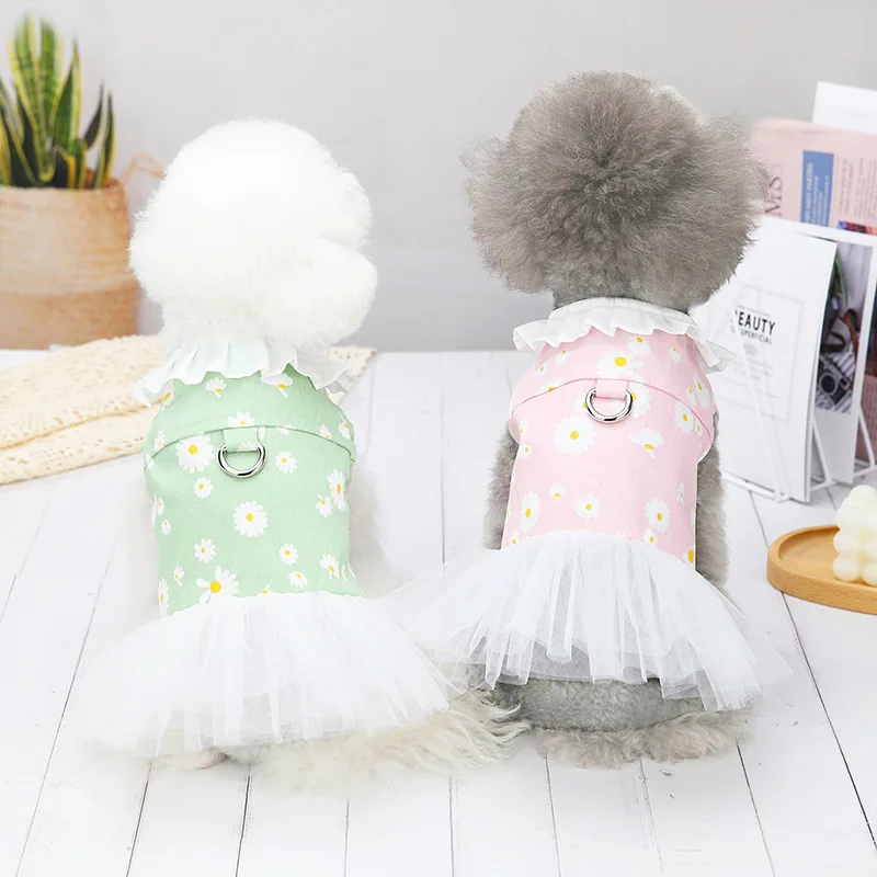 

Small and medium-sized dog pet summer clothing denim traction mesh skirt 2021 new cat and dog clothes thin skirt