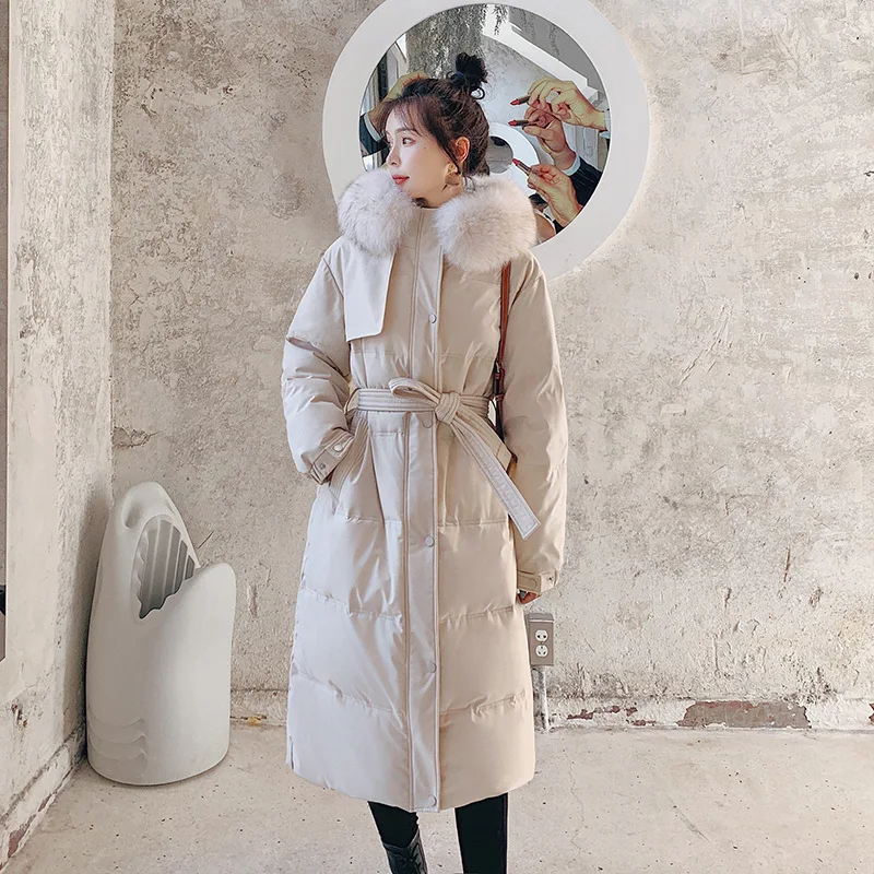 

Women Long Winter Jacket Coat Detachable Fur Collar Hooded Windproof Down Jacket Oversize Cotton padded Parkas Outwear