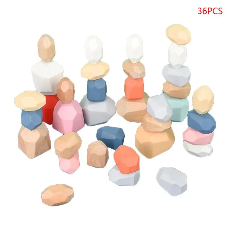 

36 Pcs Children Wooden Colored Stone Stacking Game Building Block Kids Creative Educational Toy