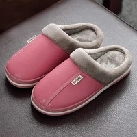 2021 new women men winter house slippers pu leather cute plush slip on fluffy warm casual shoes couple lady boy girl fur slides