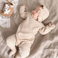 honeycherry autumn new baby romper knitted jumpsuit baby girl lace long sleeved romper hooded crawling clothes