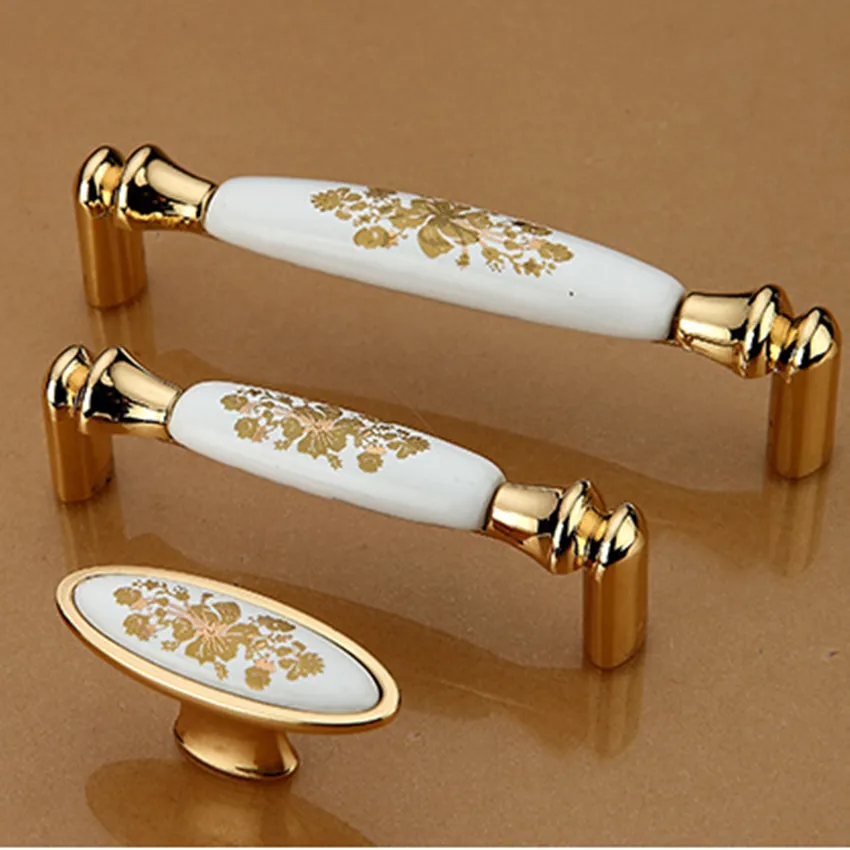 

96 128mm retro fashion rural ceramic kitchen cabiner wardrobe door handle bronze gold ivory white cupboard drawer dresser knob
