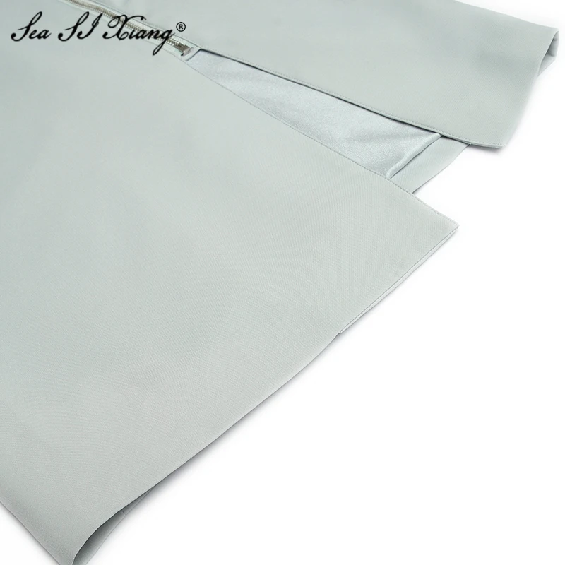 

Seasixiang Fashion Designer Spring Dress Women Contrast Turn-down Collar Office Lady Package Buttocks Dresses + Beading Brooch