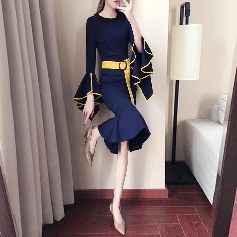 

Chic Design Sense Dress Women Fishtail Bodycon Dress Luxurious Vestido De Muje High Quality Blusas Mujer De Moda Robe Femme