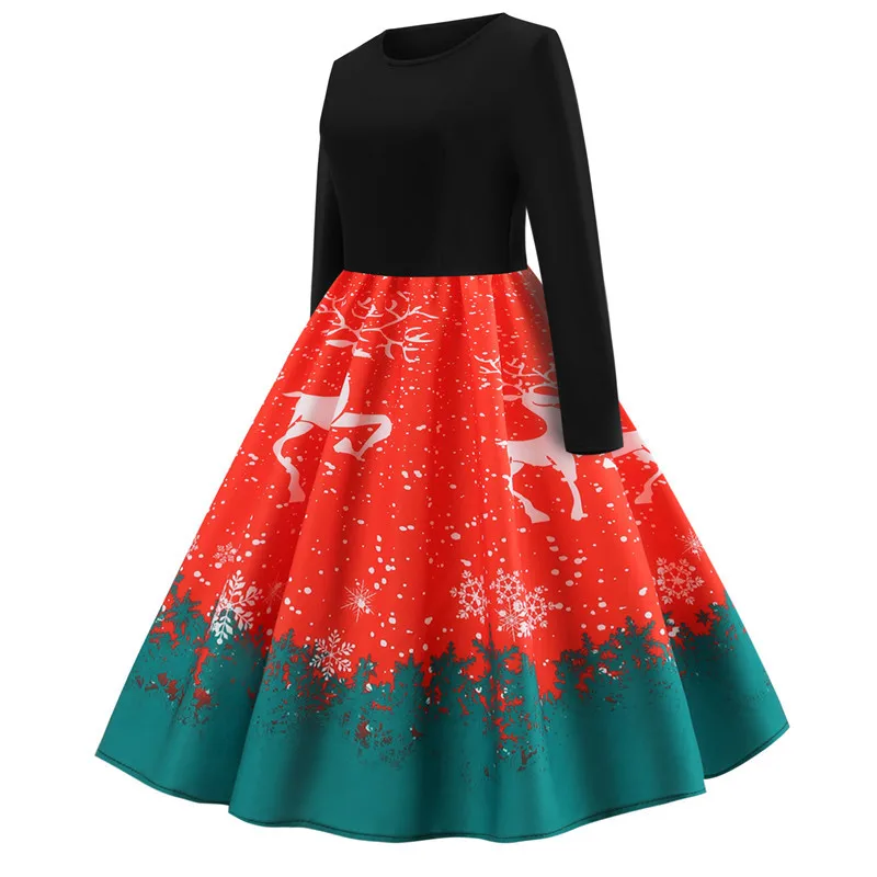Женские зимние платья миди с принтом Санта Клауса размера плюс в рождественском