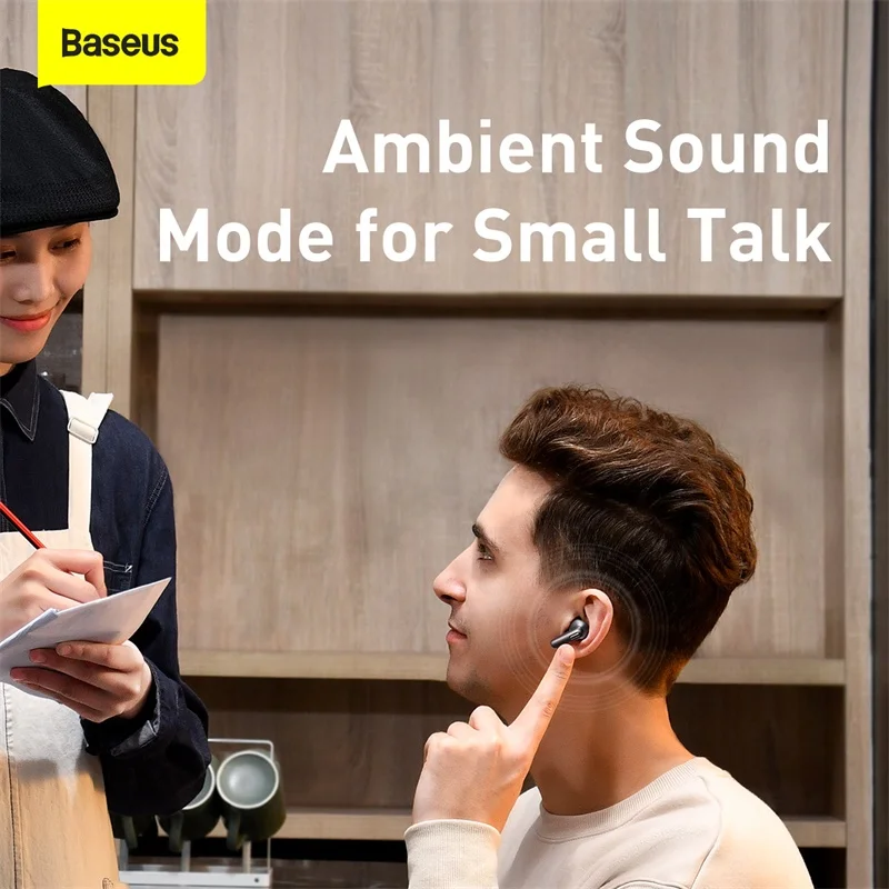 Baseus Official S2 TWS ANC True Wireless Earphones Active Noise Cancelling Bluetooth Headphone, Support Wireless Charging
