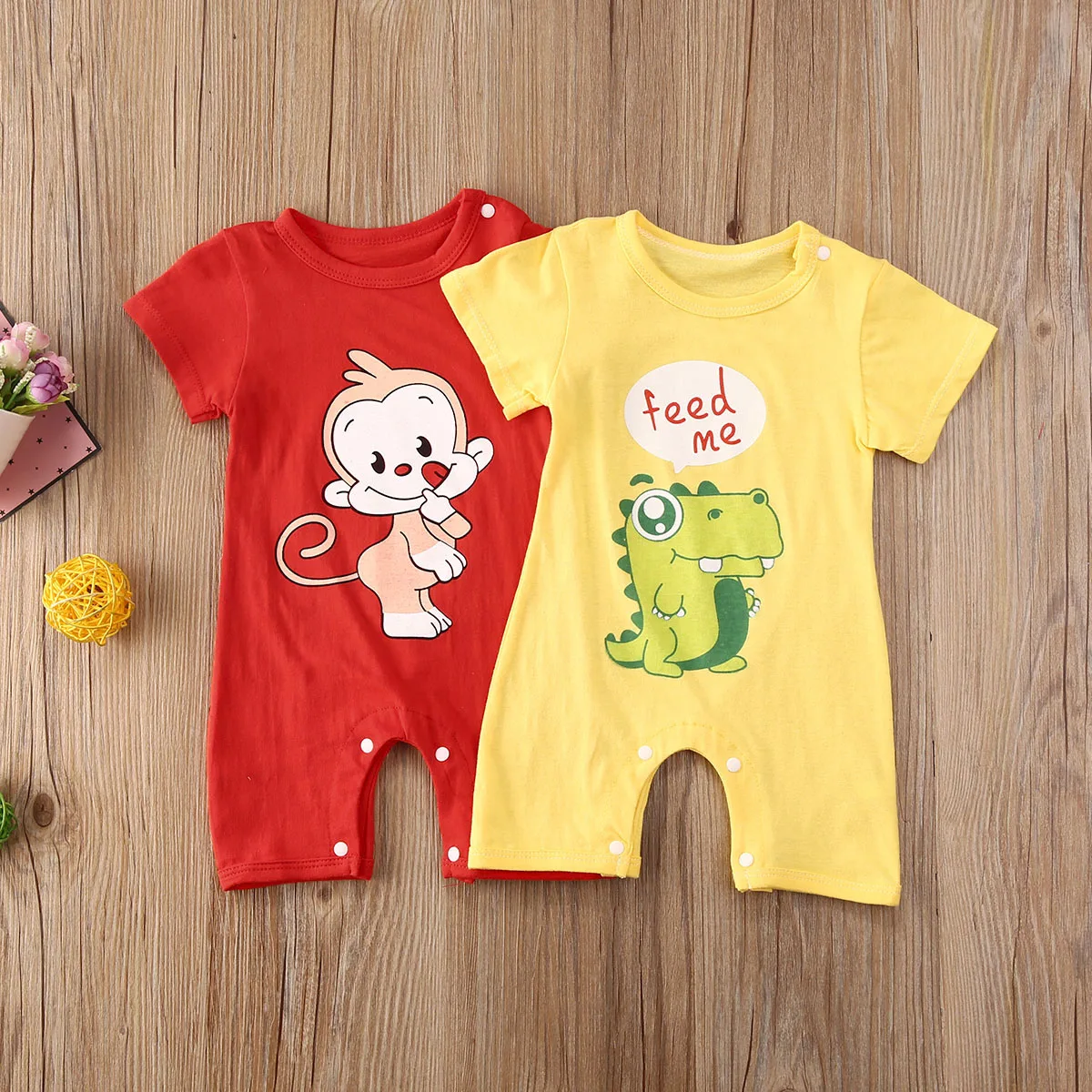Летний детский комбинезон с короткими рукавами мультяшным животным