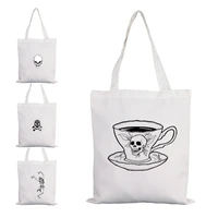 skeleton skull large bag tote brand textile fabric woman japanese foldable shopping trolley travel bags cloth with drawings sea