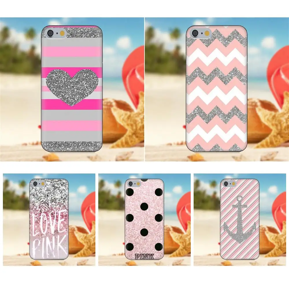 Oedmeb ТПУ чехол серебряный розовый цвет Glitter For iPhone 4S 5S 5C SE 6 S 7 8 Plus X Galaxy Note 5 S9 + большое