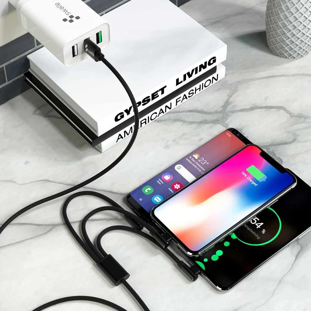 Swalle 3 в 1 быстрый зарядный usb-кабель для iPhone 11 X XS Max XR type C Micro для huawei Xiaomi кабели для передачи данных несколько шнур зарядного устройства