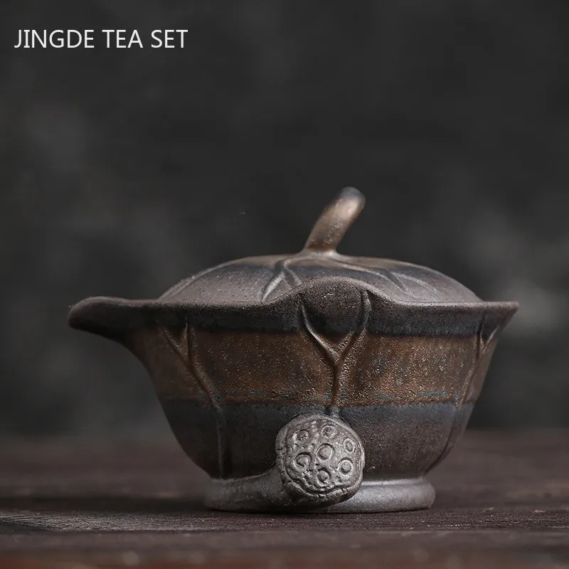 

Retro Stoneware Small Teapot Ceramics Lotus leaf Hand pot Old rock mud Kettle Portable Tea pots Tea Ceremony Gift 120ml