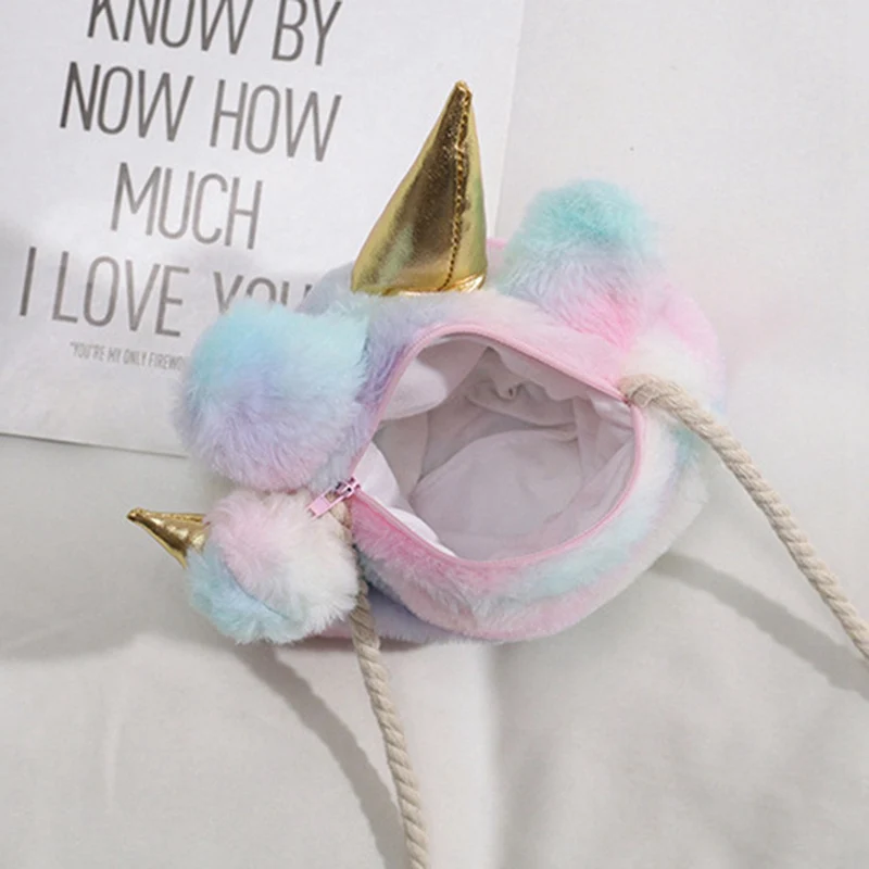 

1 PC Colorful Unicon Fur Bag Women Winter Wool Dress Banquet Plush Clutch Crossbody Messenger Shoulder Bag Girl Pouch Fashion