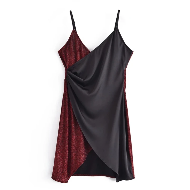 

Women Pleated Design Satin Splicing Gilded Suspender Dress Female Sleeveless Clothes Casual Lady Slim Vestido D8999