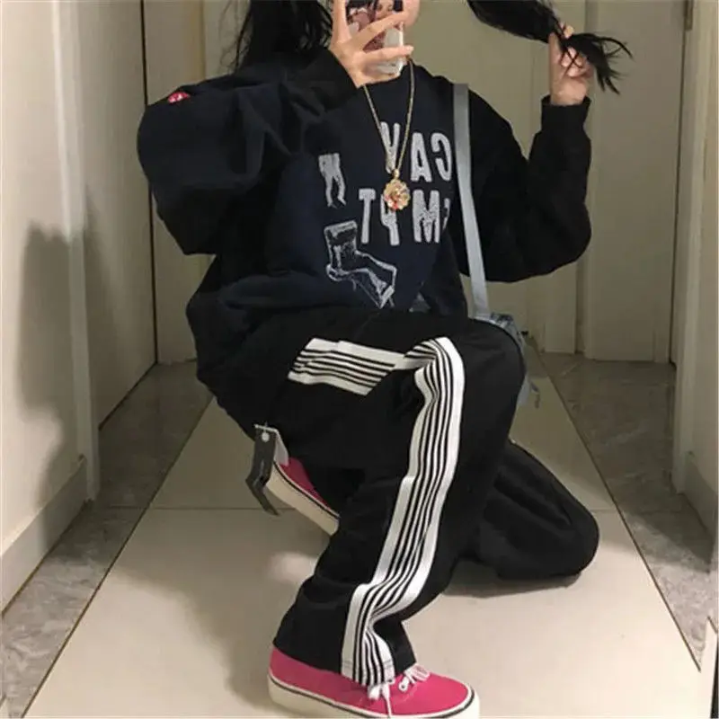 

Fall/winter Joker striped webbing casual pants men and women loose 2021 retro Harajuku sports-wide leg pants