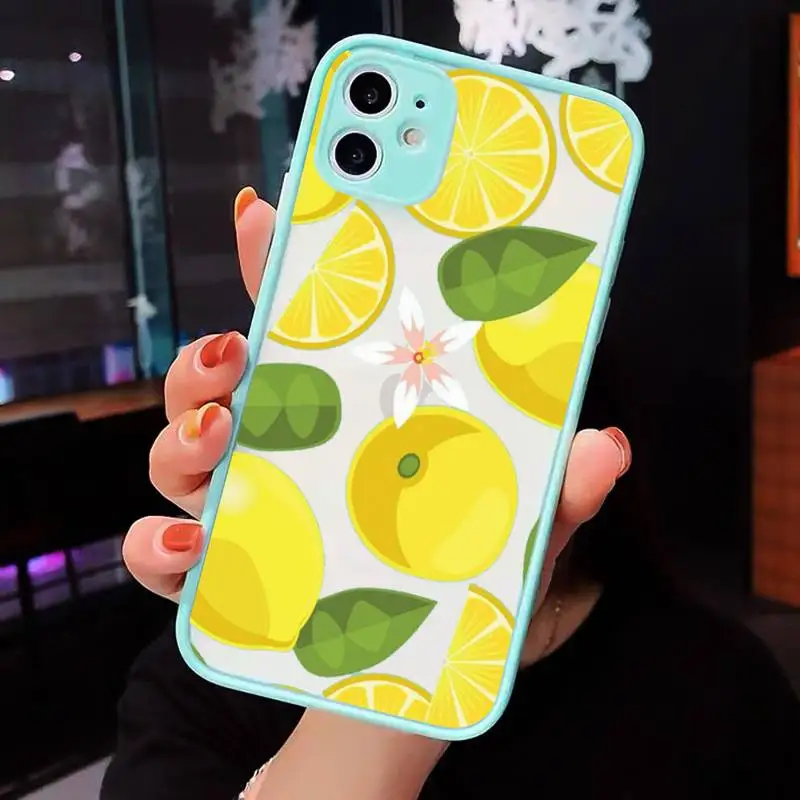 

lemon Phone Cases Matte transparent For blue iPhone 12 Mini 11 Pro XR XS Max 7 8 Plus X Back Cover