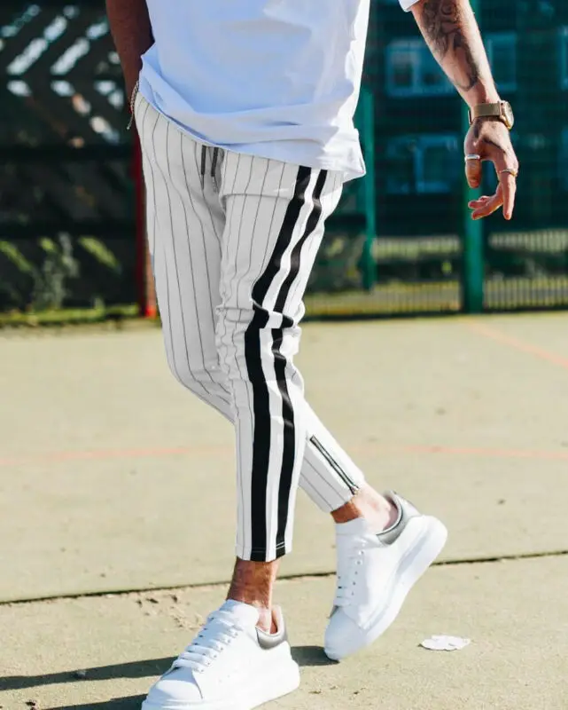 Брюки мужские облегающие в полоску спортивные штаны длинные тренировочные
