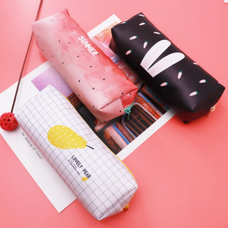 Черный кожаный чехол для карандашей школьный девочек и мальчиков школьные