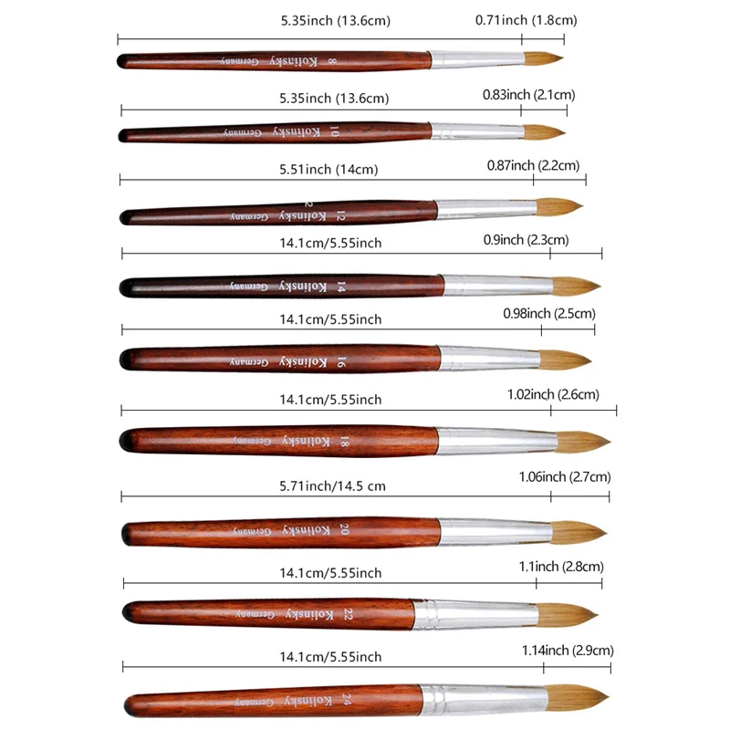 Kolinsky Round Sharp Nail Tool Wood Handle Size 8/10/12/14/16/18/20/22/24 Professional Painting Acrylic Brush | Красота и здоровье