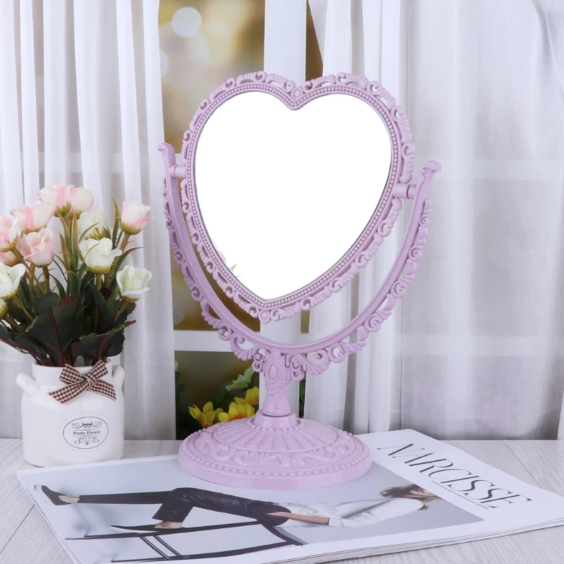 

Sides Heart-shaped Dormitory Love Benchtop Mirror Decoration Girl Heart Pink Colour Peach Makeup Dressing Mirror