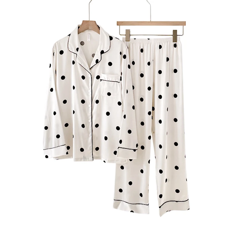 

2021 New 2PC Silk Sleep Suit Womens Satin Pajamas Set V-Neck Cami Satin sleepwear Home chothes Nightwear Spring Long Sleeve