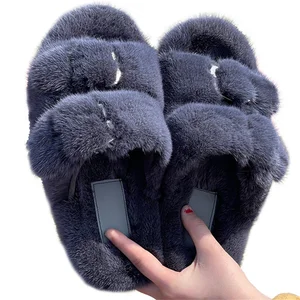 New Ladies Fur Slippers Simple Fashion European And American Popular Casual Shoes Luxury Real Mink Slippers Indoor Flat Shoes
