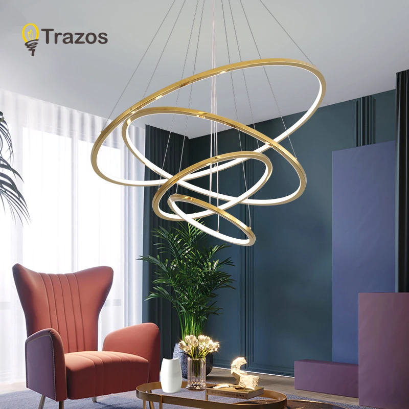 Светодиодный светильник с 5 кольцами для гостиной столовой кухни черного белого