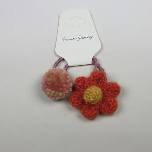 Orange Flower Pompom 2 шт./партия, зимний детский вязаный цветок, пушистые круглые помпоны для волос, помпон для волос, резинки для волос, конский хвост, держатель HB038 - Цвет: Orange Flower Pompom
