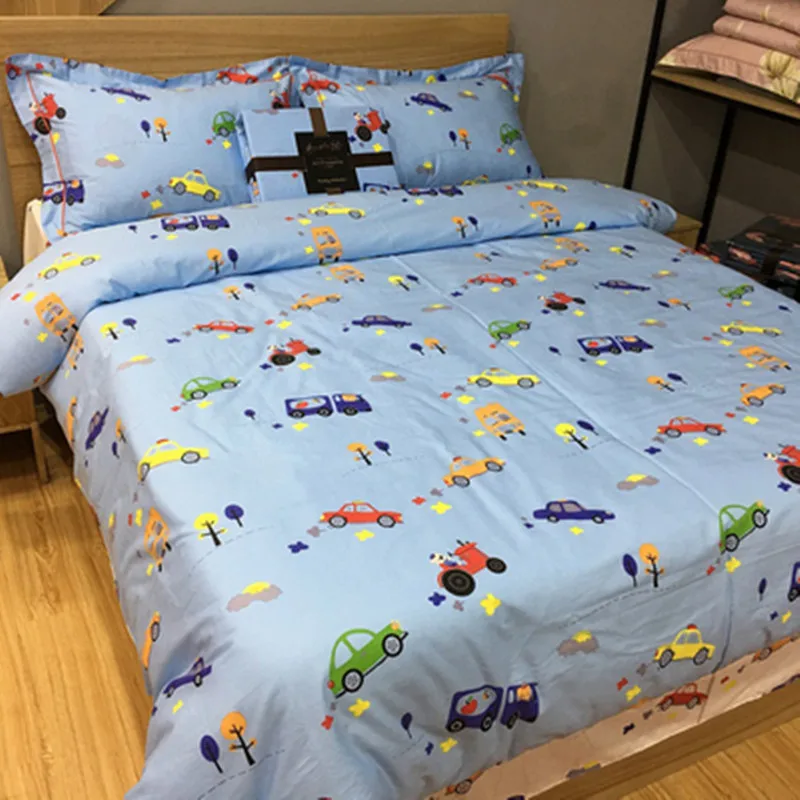 

100%cotton children cartoon transportation truck taxi car 3/4pcs single/twin full queen size tractor bedding set free shipping