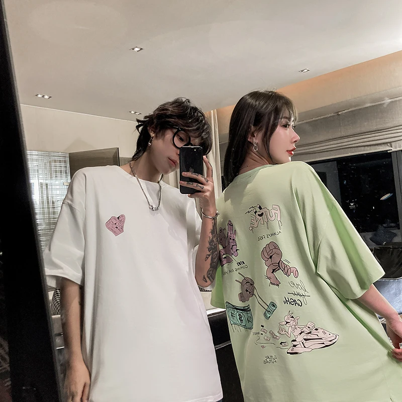 

Cartoon T Shirt Men Short-sleeved T Shirt Loose Simple Wild Couple Clothes Harajuku T Shirt Fun Creative Hipster Streetwear Tops