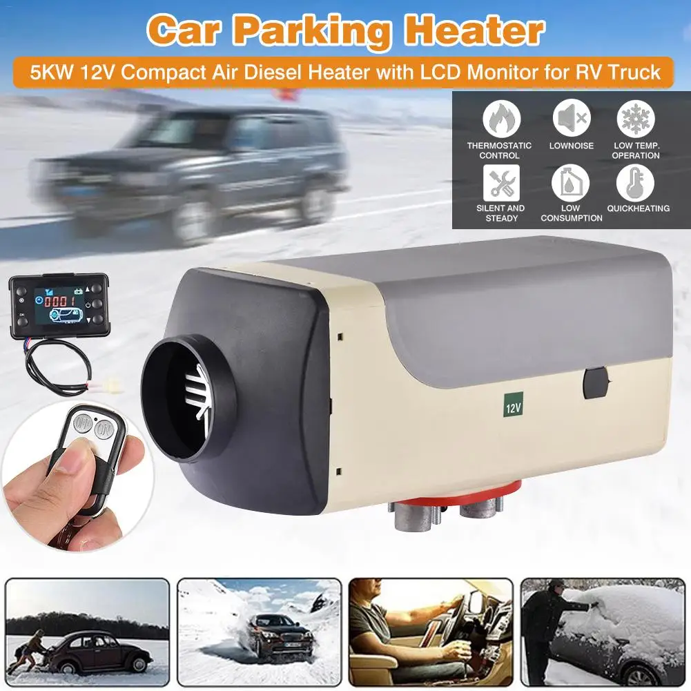 

Compact Car Diesel Heater Air Heating Fuel Parking Heater 12V 5KW LCD Key Switch Remote Control For Trucks RVs Boats Bus