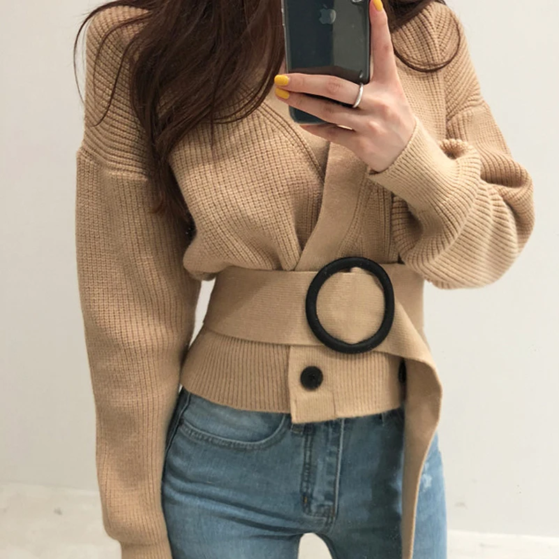 

Cropped Cardigan Knitted Sweater Korean Style Women Winter Clothes Gilet Femme Manche Longue c.h.i.c Lazy Oaf Fall 2020 Black