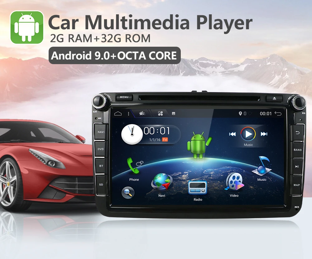 2 din Android 9,0 Автомагнитола DVD gps навигация для Volkswage Caddy Golf Polo седан Touran Passat EOS DVD Automtivo WIF