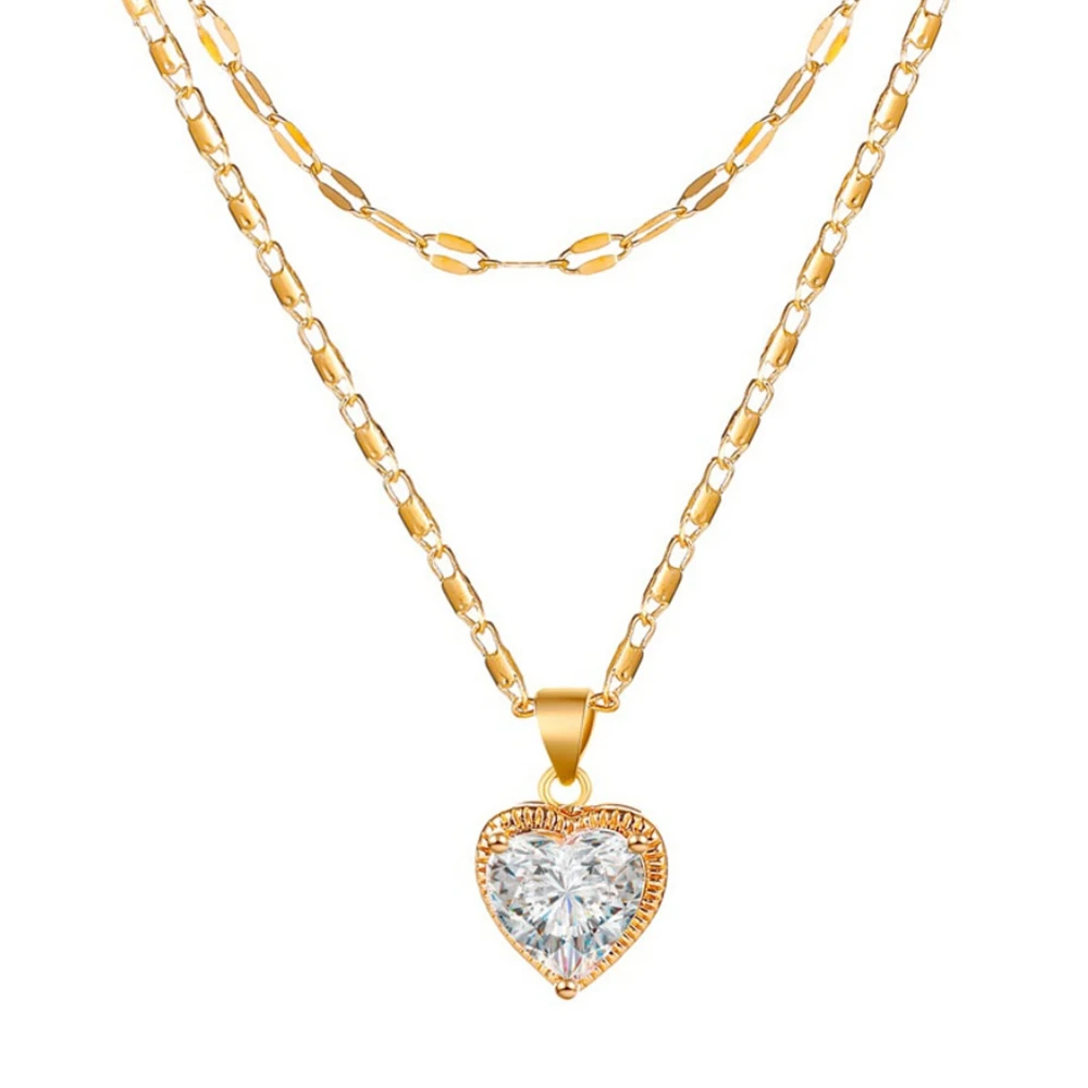 

Double Layer Crystal Love Necklace Sweet Exquisite Choker Heart-shaped Pendant Chain Clavicle Jewelry for Women Wedding Party
