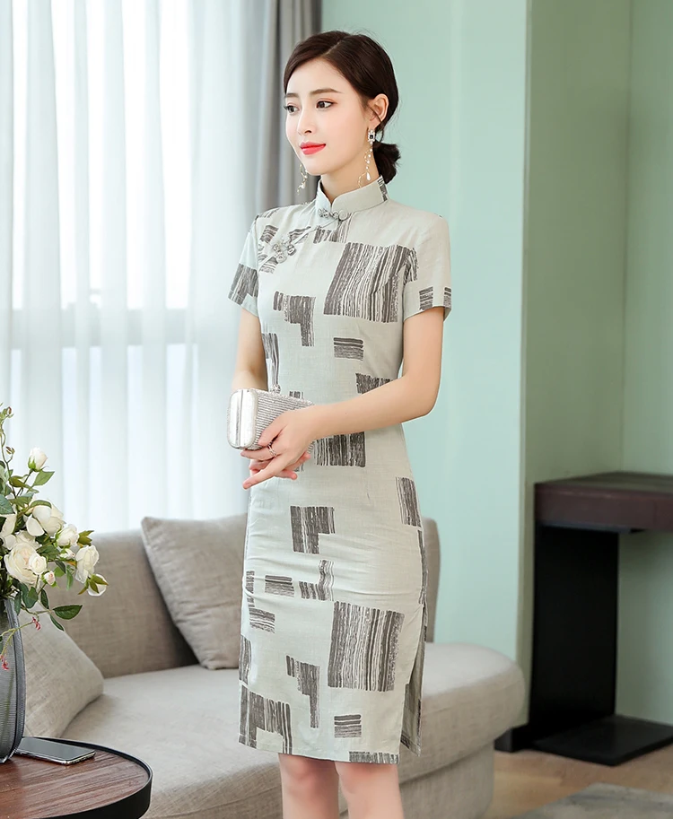 Улучшенное розовое хлопковое и льняное платье cheongsam Новая мода ретро элегантное тонкое платье в китайском стиле