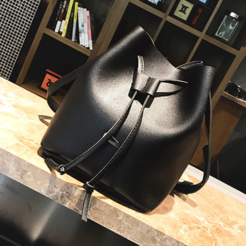 

2019 New Fashion Women PU Leather Bucket Bag Handbag Drawstring Shoulder Bag Messenger Crossbody Shoulder Bag