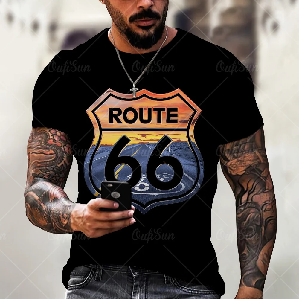 

Route 66 America Highway T-shirt Mens Summer New Short Sleeve Tees Tops O-Neck T Shirts For Man Oversize Tshirt Vintage Clothing