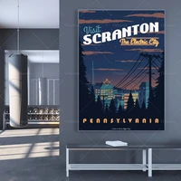 dunder mifflin tv show canvas painting wall pictures vintage the office scranton travel art poster living room decor