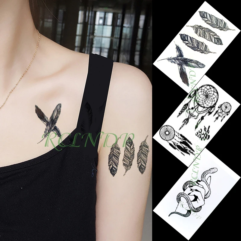 

Waterproof Temporary Tattoo Sticker feather totem snake small art tatto flash tatoo fake tattoos for women men kid