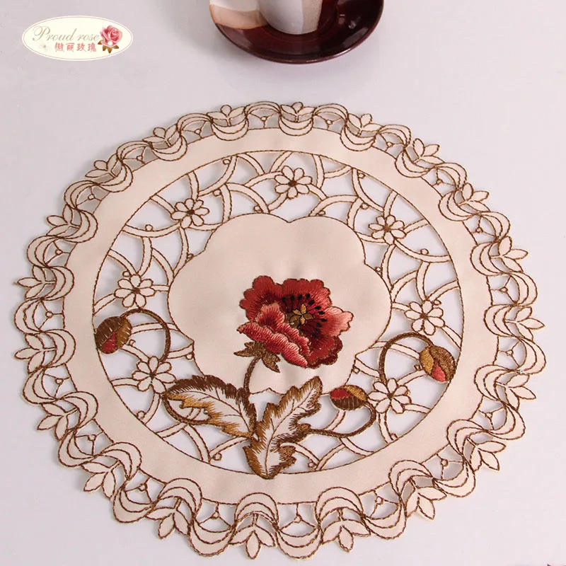 Гордая Роза 4 шт вышитый стола изоляционный коврик напитков подставки коробка