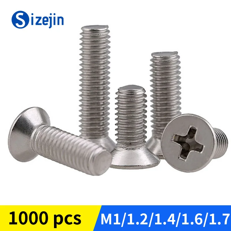 

KM 1000 шт. потайная машина с плоской головкой, крестообразный Электронный Микро-винт M1 M1.2 M1.4 M1.6 M1.7 M2 M2.5 M3, никелированный