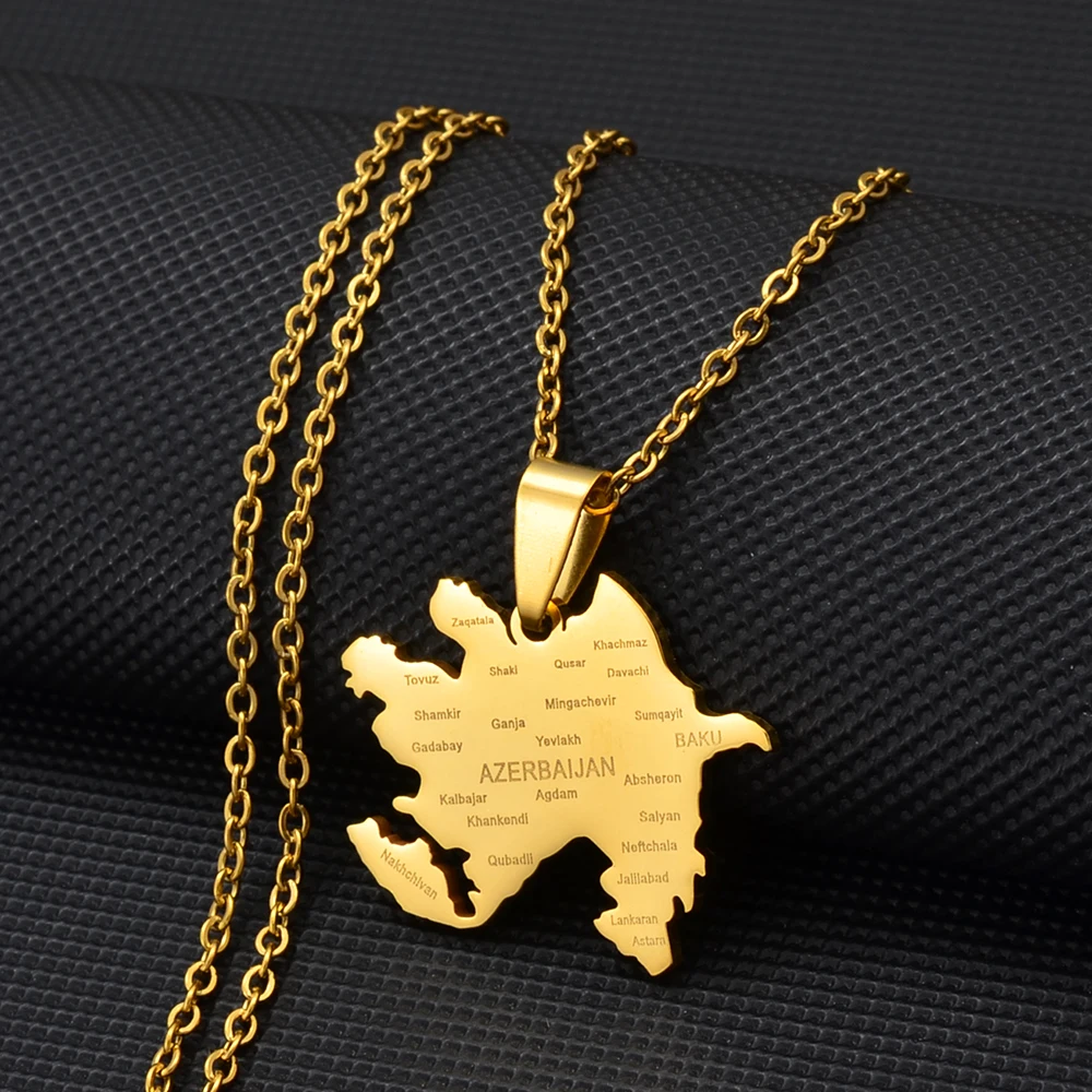 Anniyo Azerbaijan Map City Name Pendant Necklaces Azerbaycan of Maps Jewelry Gifts #270021 |